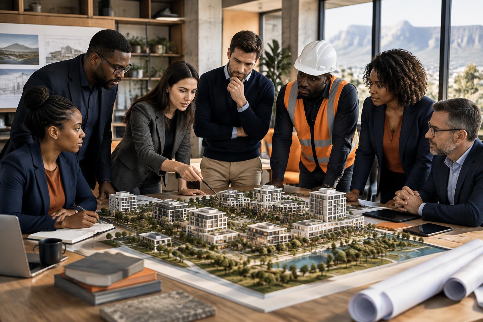 Multidisciplinary property professionals collaborating around a development model